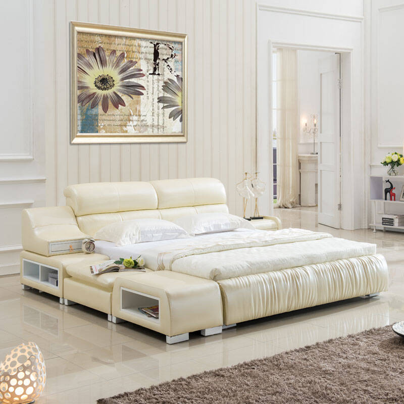 慕适 床榻榻米床双人床皮床真皮床家具婚床 79 浅黄 1500*1900 - 京东