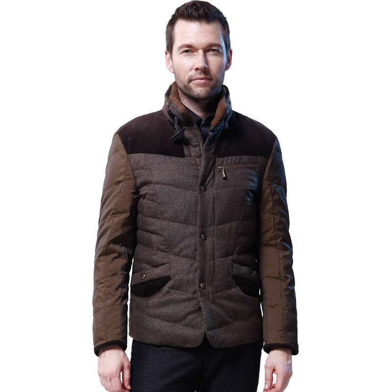 奔迈benmai男士加厚休闲羽绒服正品男装拼接外套1301 土黄 175