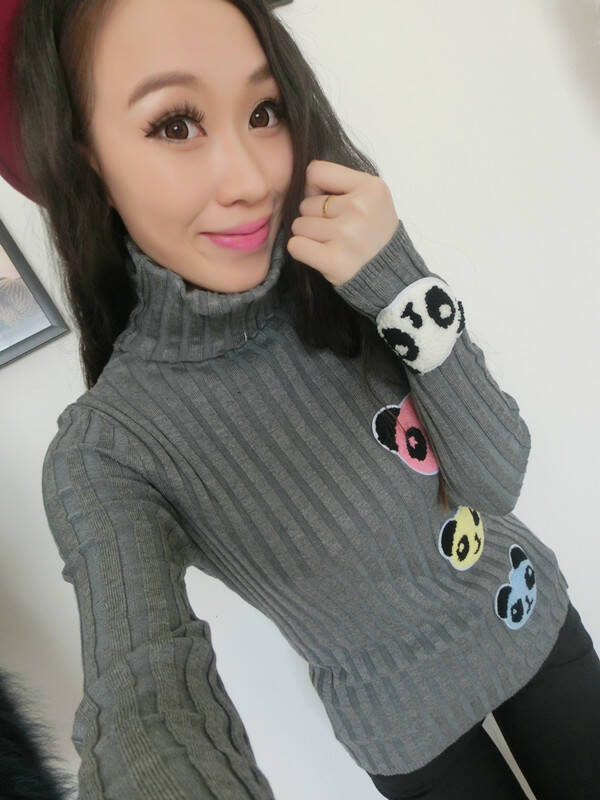 时尚247精品甜美长袖修身高领打底衫卡通刺绣绣花女t恤 装 欧洲站