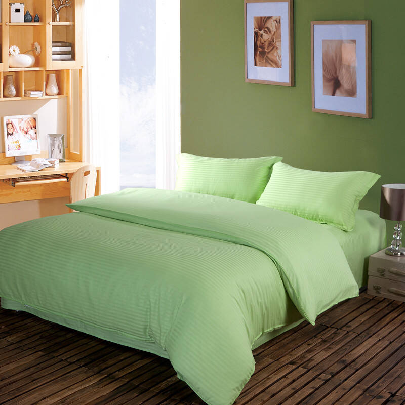 赫维全棉五星级酒店双人贡缎素色床单四件套 豆绿 120cm*200cmc床