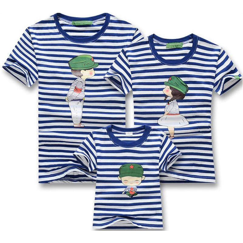 调皮包包 亲子装情侣装童装 海魂衫 亲子装夏装 条纹海军衫短袖情侣装