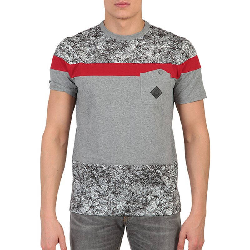 2014春夏新款 moncler 蒙克莱 男士纯棉印花红色条纹短袖t恤 80069