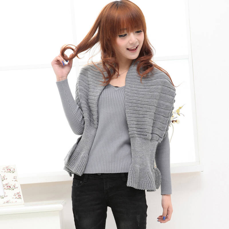 顶慕2012秋新款甜美女装 韩版长袖外套针织披肩毛衣外套1132 黑色