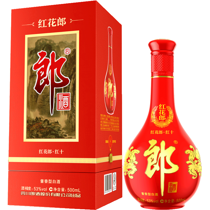 郎酒 红花郎·红十第四代 53度酱香型白酒 500ml*1瓶 单瓶装