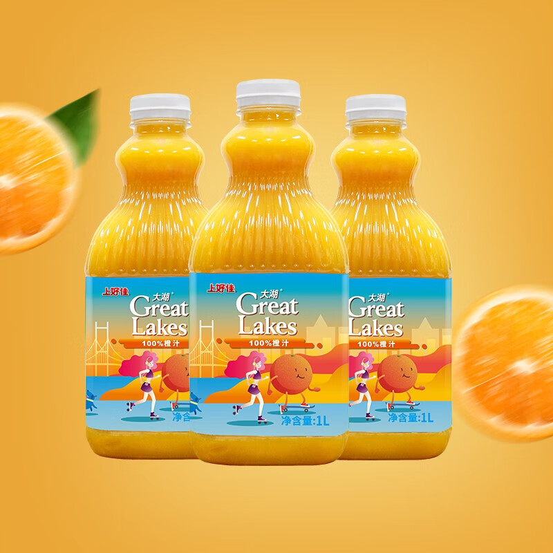 大湖上好佳greatlakes100橙汁果汁饮品1l3瓶2件