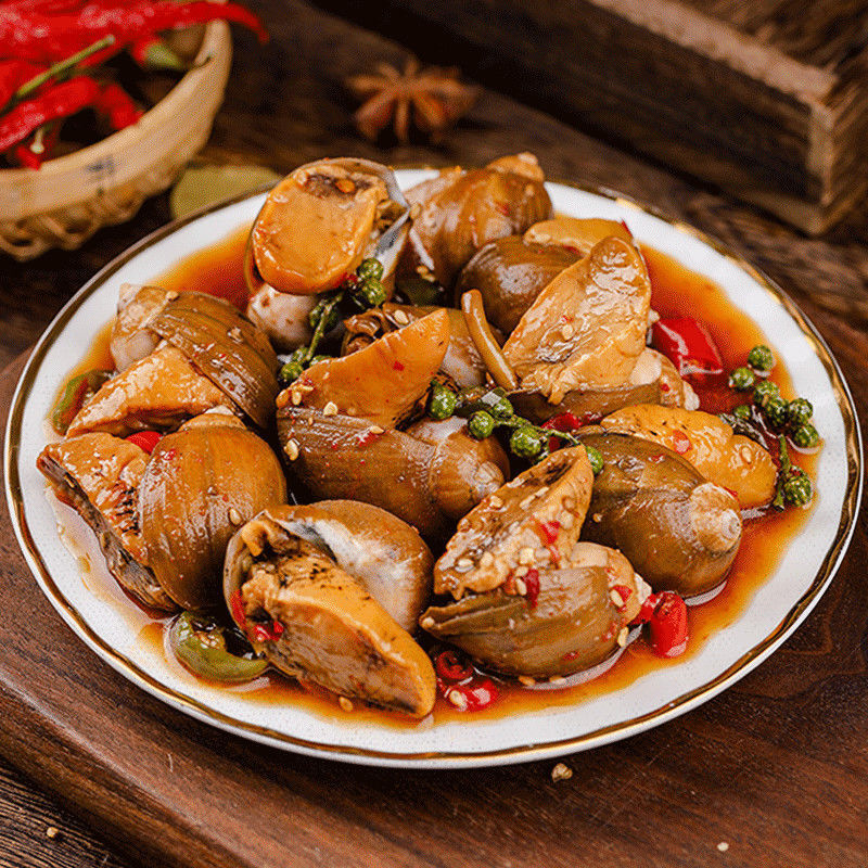 老婆脚鲍螺熟食麻辣小海鲜即食罐装网红零食海螺罐头香辣螺肉下饭发6