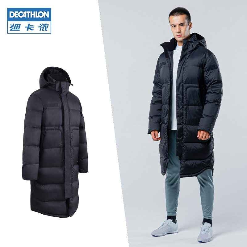 迪卡侬羽绒服男中长款大衣外套mscw2021黑色m