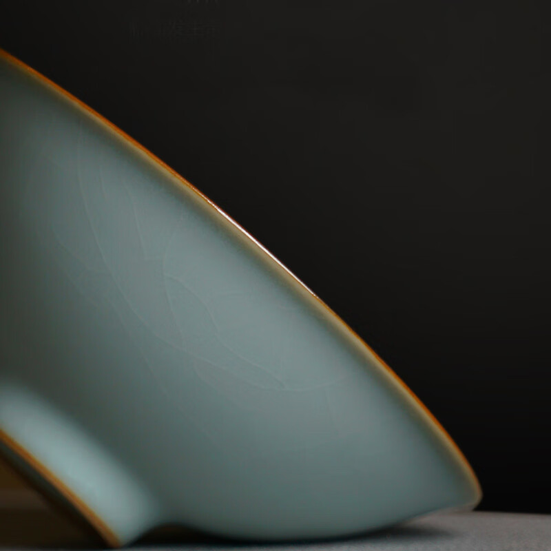 青澹汝窑斗笠茶杯单杯功夫茶主人杯陶瓷茶具薄胎天青色开片可养景德镇