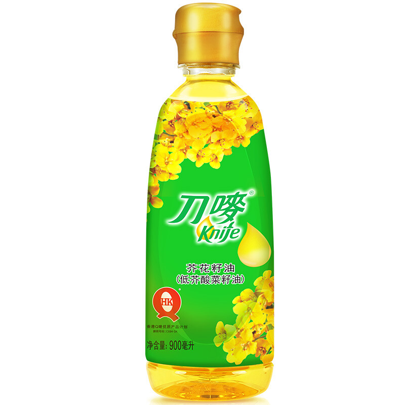 刀唛knife 食用油 低芥酸菜籽油 芥花籽油900ml 压榨一级 *2件