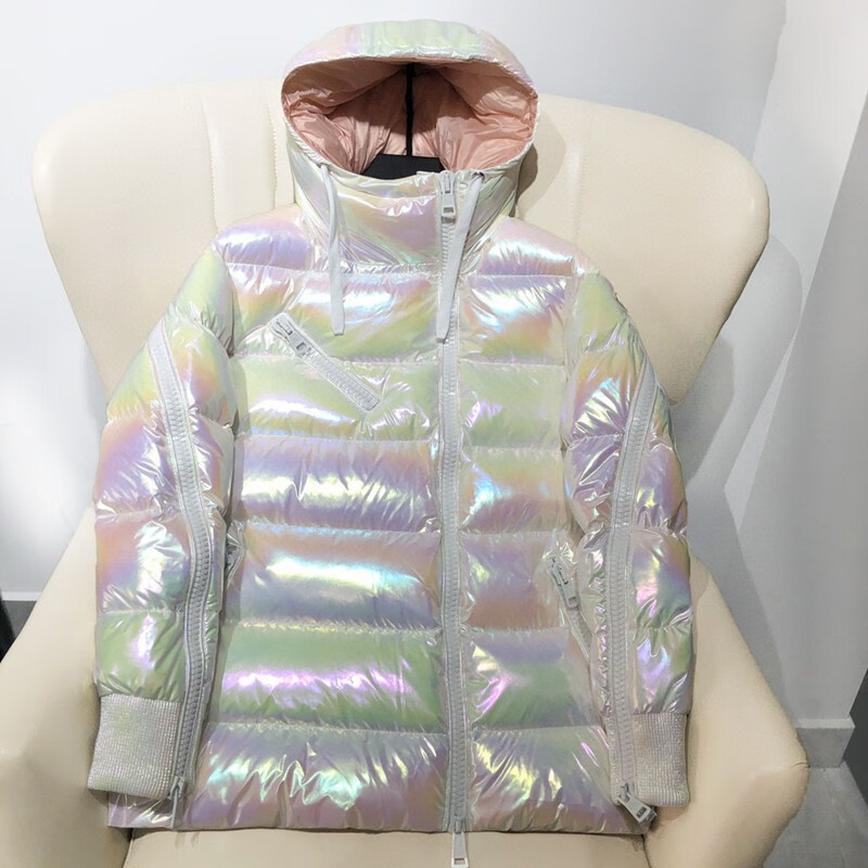 蒙口羽绒服女 专柜斜拉链秋冬加厚短款连帽炫彩面包服休闲外套男情侣