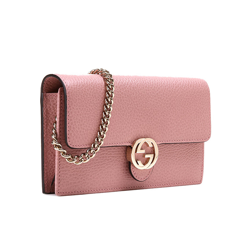 古驰gucci 女士粉色荔枝纹双g扣风琴链条单肩斜挎包 510314 cao0g