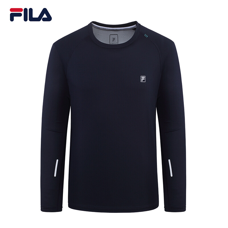 斐乐fila 长袖t恤男装2018春季新款圆领修身运动服 藏青色-nv 175/96a