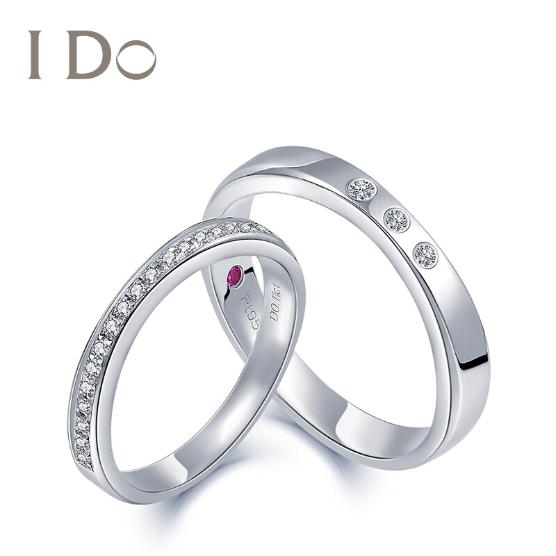 ido真爱加冕系列18k金pt950钻石对戒钻石戒指铂金订婚对戒ido对戒女戒