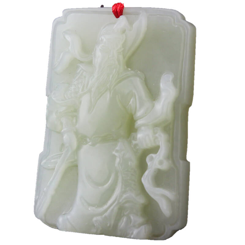 璞翠缘 开光和田玉器关公玉石吊坠武财神挂件玉牌(附送证书)