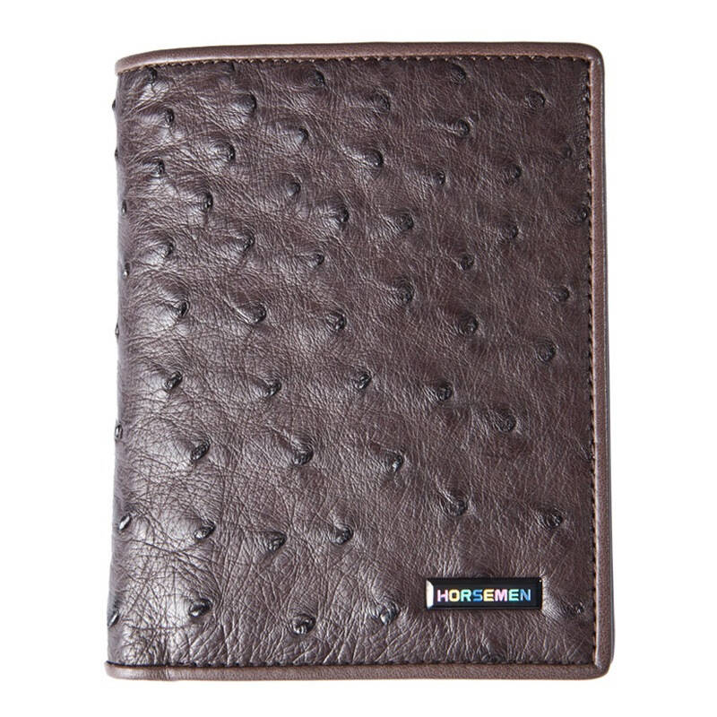 海森梅尔horsemen 咖啡色真鸵鸟皮时尚竖款钱包610102 自营