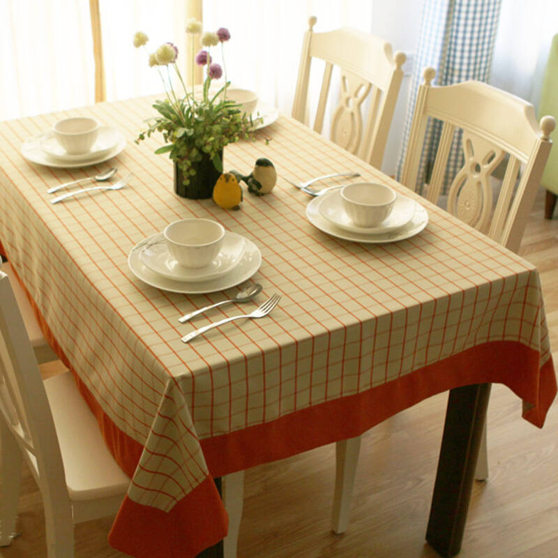 奥伦 色织橙色格子素色浮边台布 桌布 餐桌布 茶几布可定制 浮边 130*