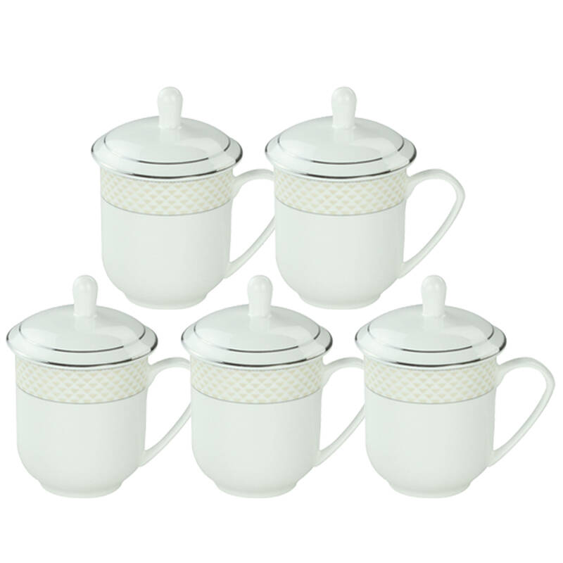 雅诚德 贵族杯351花 陶瓷带盖茶杯 水杯子 商务会议开会办公杯350ml 5