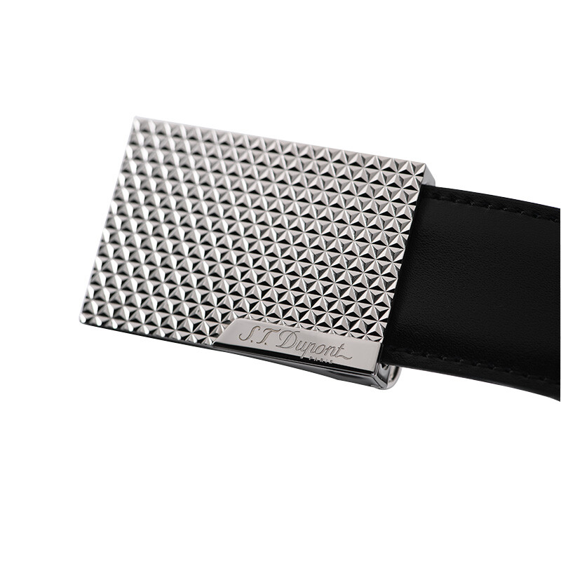 dupont法国都彭 商务男士腰带火焰菱纹镀钯金30毫米黑棕色板扣皮带