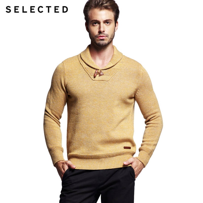 思莱德selected系扣优雅翻领高含量羊毛男套头毛衣f|414425005 栗壳色