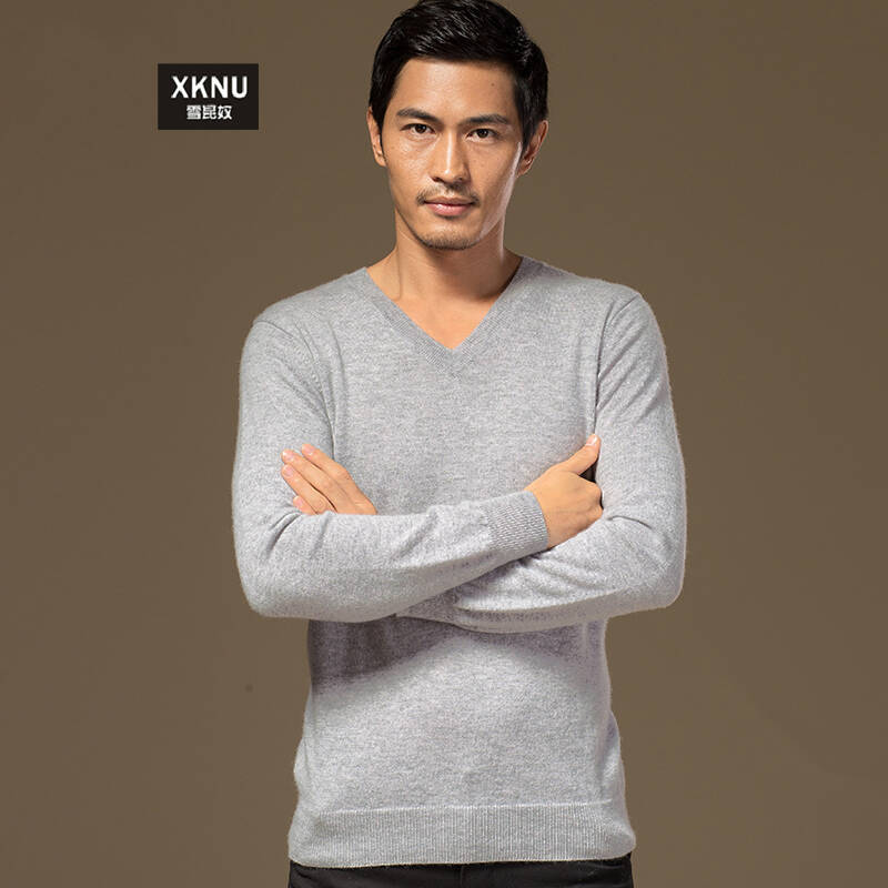 雪昆奴 男士v领羊绒衫正品冬装男款100%纯羊绒毛衣高端针织衫非羊毛衫