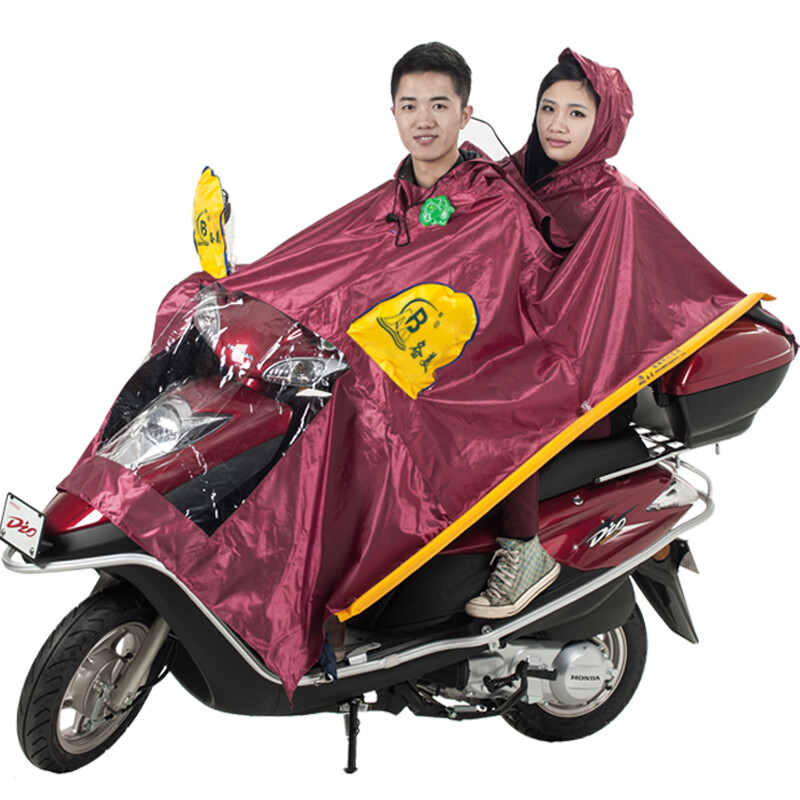 备美 双人雨衣摩托车电动车雨衣充气防飘加大加厚透明大帽檐 气囊式