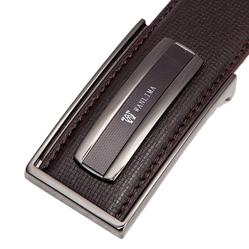 万里马 wanlima 时尚休闲男士皮带 平滑扣牛皮腰带合金板扣裤带