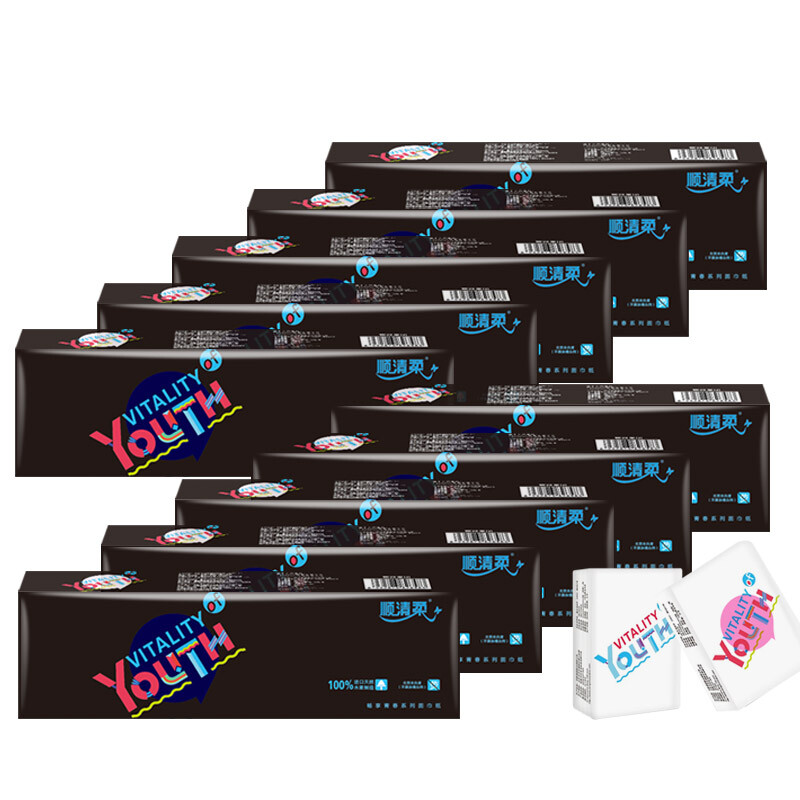 顺清柔 手帕纸 青春系列加厚4层迷你型面巾纸*100包 *3个