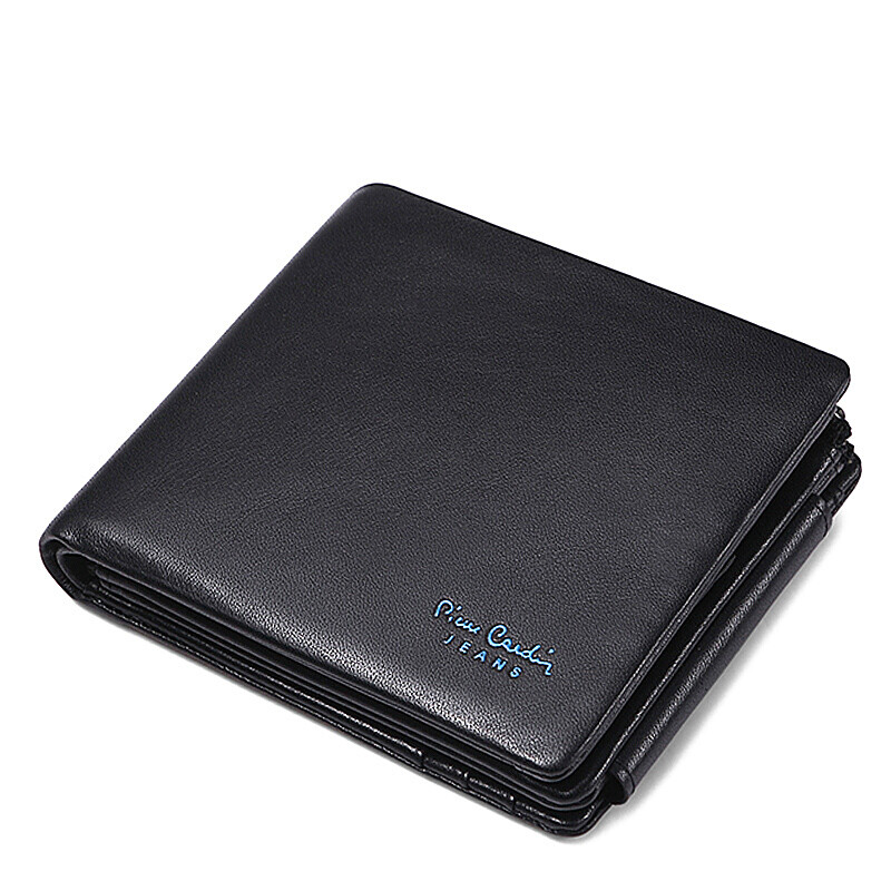 皮尔卡丹头层牛皮钱包男 欧美时尚短款男士大容量多功能钱夹 商务休闲