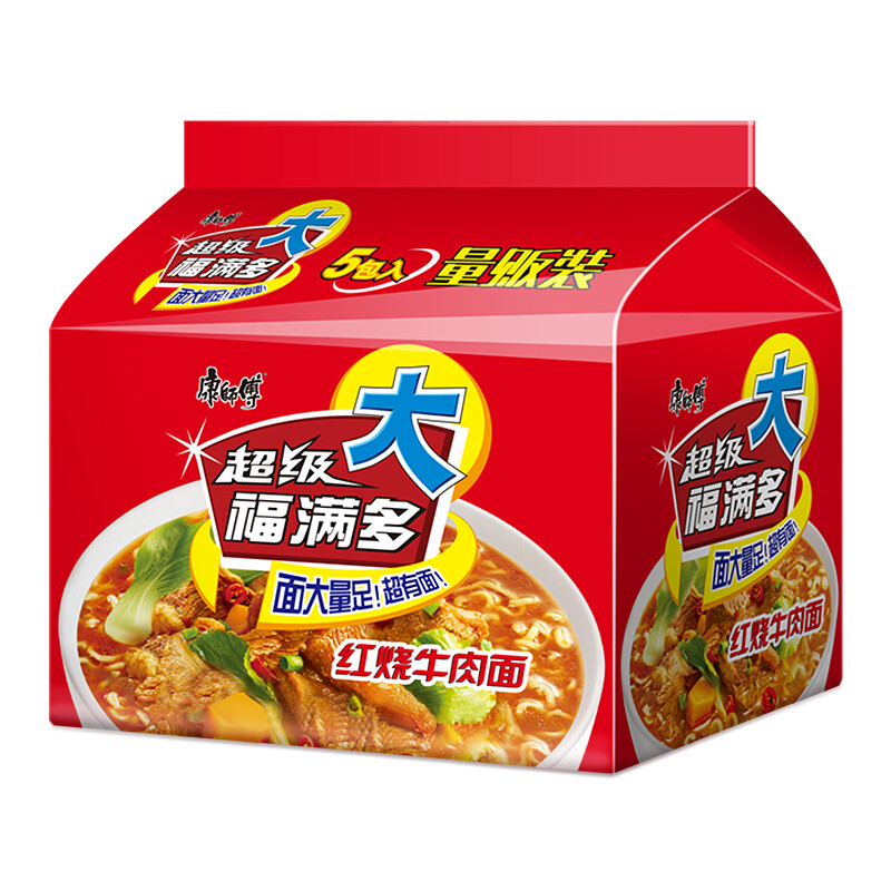 康师傅方便面ksf超级福满多红烧牛肉面泡面五连包