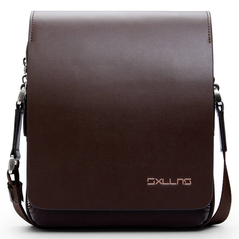 赛伦斯sxllns男士牛皮商务休闲单肩斜挎包男包包sx-d3067 棕色(小号)