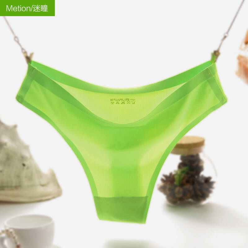 低腰性感丁字裤 冰丝纯色女士t裤 透明诱惑丁字内裤 3767 绿色 l