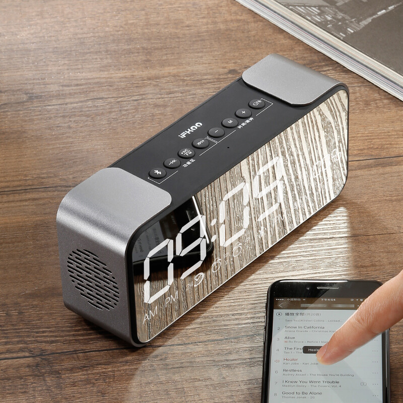 伊酷尔 (ifkoo)q8 深空黑 智能时间闹钟蓝牙音箱超重低音小钢炮手机