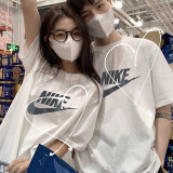 耐克（NIKE）男女情侣装 2024夏季新款运动服户外休闲圆领短袖时尚潮流T恤衫 白色大勾/全棉舒适/男女同款 S(165/84A)