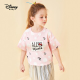 迪士尼 Disney 童装女童宝宝衣服针织短袖T恤儿童卡通时尚上衣2020春夏 DB021BE23 柔粉手绘波点 90