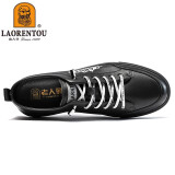 老人头（LAORENTOU）男鞋四季日常休闲低帮鞋牛皮系带橡胶底防滑鞋 黑色 42