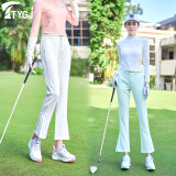 TTYGJ高尔夫球裤子女士微喇叭裤修身显瘦golf运动长裤九分八分裤女服装 白色 XL码