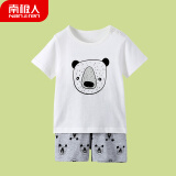 南极人 Nanjiren 儿童短袖套装宝宝T恤男女童短裤纯棉夏季休闲运动套装 黑色小熊-白色 80