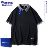 WASSUP UOSNE官方潮牌短袖t恤男士夏季纯棉Polo半袖衫体恤男装内搭上衣打底衫 黑色 M