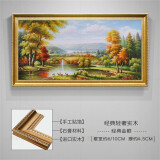 原始原素 美式油画卧室挂画纯手绘油画壁画客厅装饰画欧式风景画山水画沙发背景墙装饰画美式新中式轻奢 聚宝盆五只小鹿 90*200横版