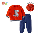 贝贝怡男童装春季长袖套装宝宝休闲加绒卫衣2件装 橙红 24个月/身高90cm