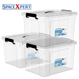 SPACEXPERT 衣物收纳箱塑料整理箱50L透明 3个装 带提手
