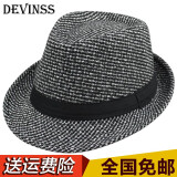 DEVINSS礼帽男士秋冬季小礼帽新款休闲保暖毛呢帽爵士舞帽子时尚有型毡帽 灰色