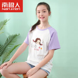 南极人 Nanjiren 儿童T恤女童短袖t恤半袖夏季宝宝纯棉打底衫中大童外出服 紫色女孩 160