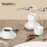 Mongdio欧式咖啡杯套装小精致拿铁杯 办公室创意陶瓷杯碟勺 单金边4杯4碟4勺+银架 套装
