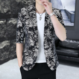 费洛仕夏季七分袖西服男士青年小西装韩版修身非主流中袖潮流薄款发型师 818银色 XL