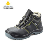 代尔塔(Deltaplus)加绒防寒中帮劳保鞋牛皮耐磨耐油防砸防刺穿防静电301114工作安全鞋 黄色线加绒 42