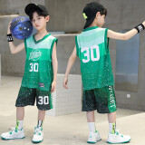 圣笑童装男童夏款套装夏季短袖+短裤子儿童篮球服运动中大童两件套 KC30号绿色 150码建议身高140cm