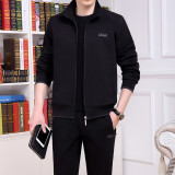 Jetlps 中老年运动套装男春秋季加肥加大码三件套中年男士运动服爸爸装 黑色 L（建议100~120斤）