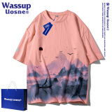 WASSUP UOSNE官方潮牌短袖t恤男士夏季潮流宽松纯棉半截袖男款重磅体恤上衣服 粉色 M