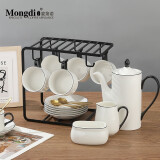 Mongdio陶瓷咖啡杯套装小精致简约办公室杯碟 黑釉边六杯六碟六勺-U型架-套头